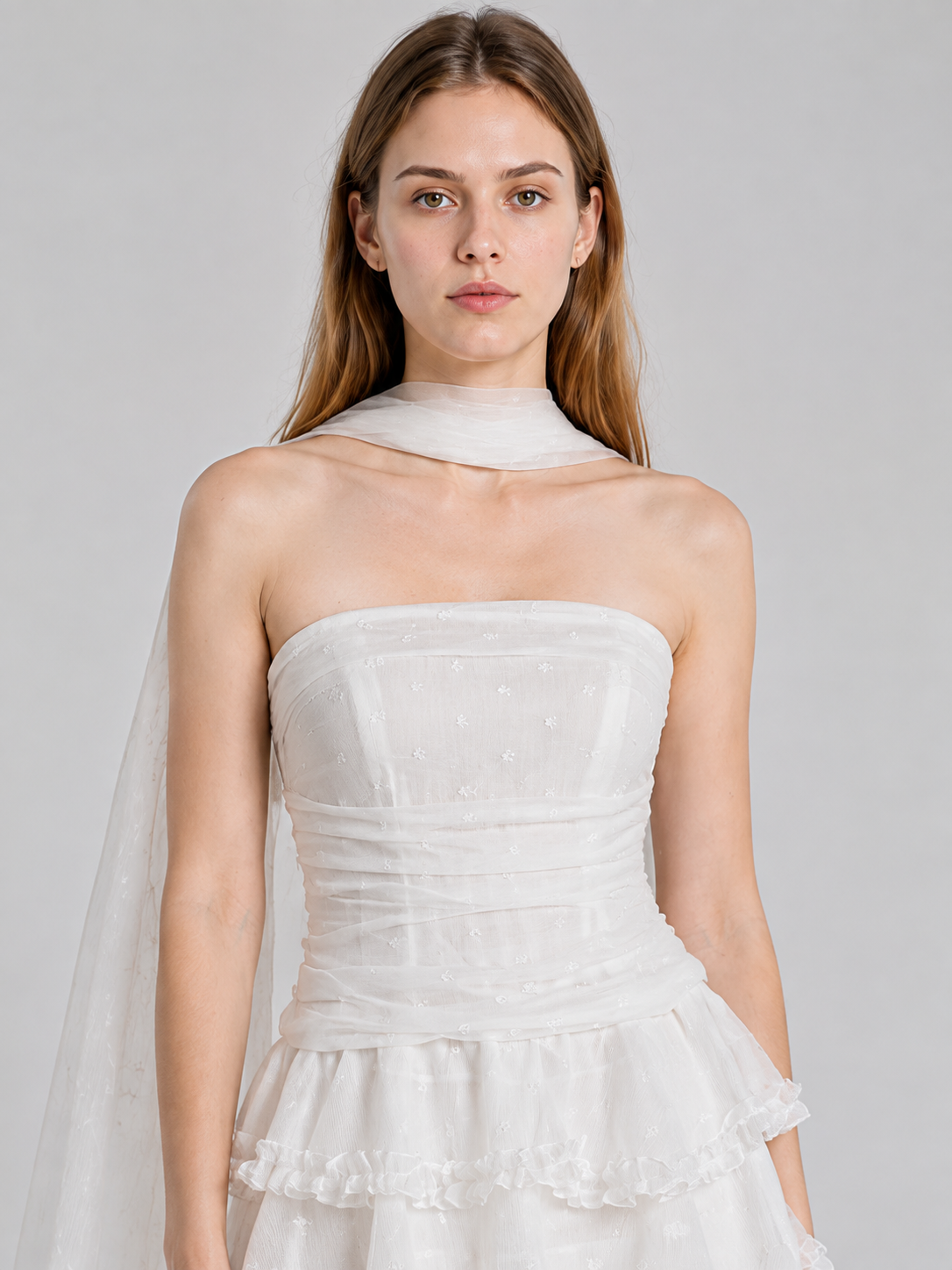 White Chiffon Dress with Corset Bodice Costume Dresses detail 2