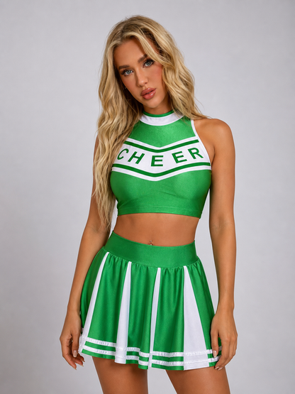 Green-and-White Cheerleading Costume, Top and Skirt