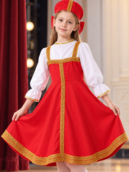 Children's Red Stage Costume with Headpiece Costume Headwear detail 2