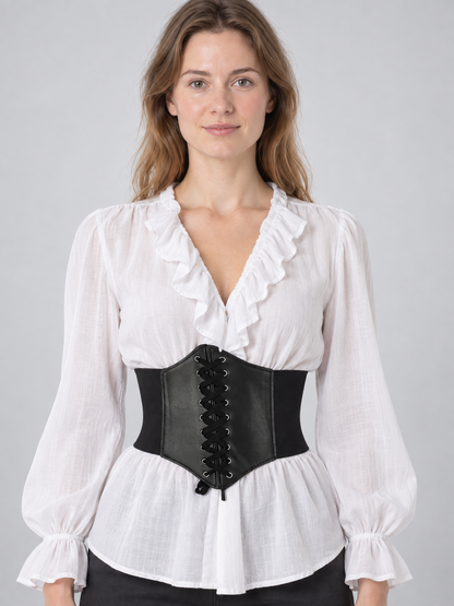 Black corset belt with lacing and zipper