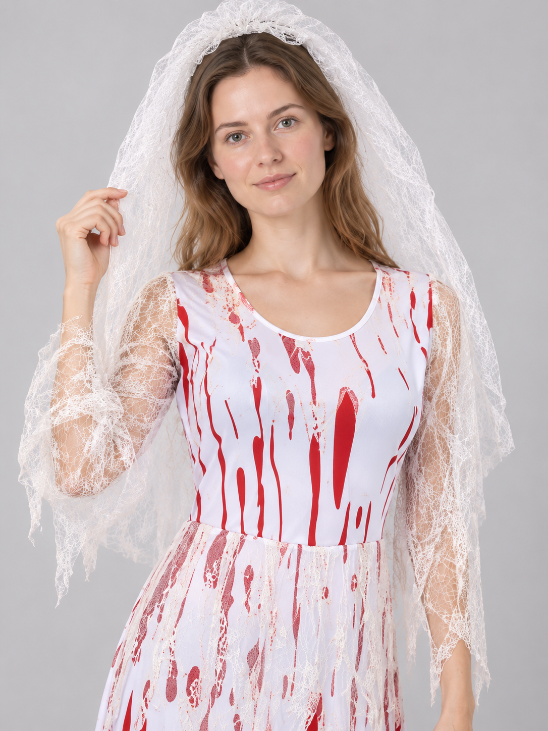 Carnival Costume with Dress, Veil, and Red Stains