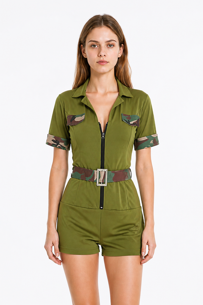 Short Khaki Military Jumpsuit with Belt product detail 3