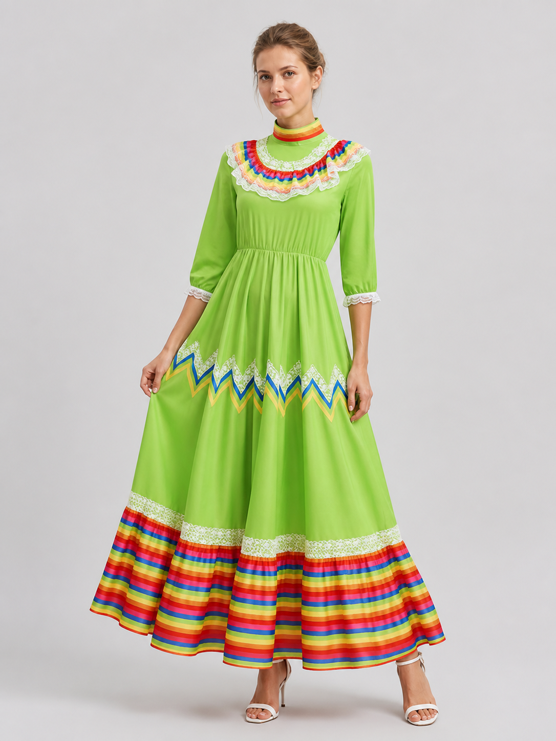 Ethnic Dress with a Full Skirt and Long Sleeves Costume Dresses detail 3