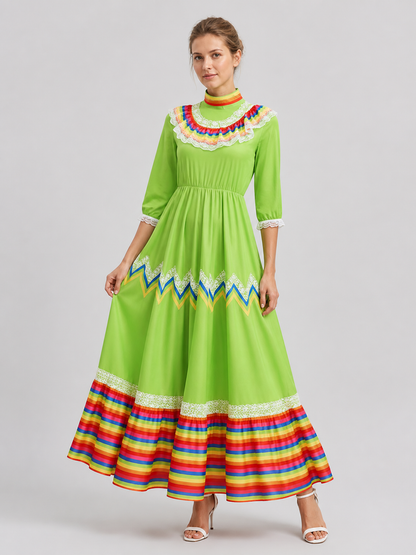 Ethnic Dress with a Full Skirt and Long Sleeves Costume Dresses detail 3