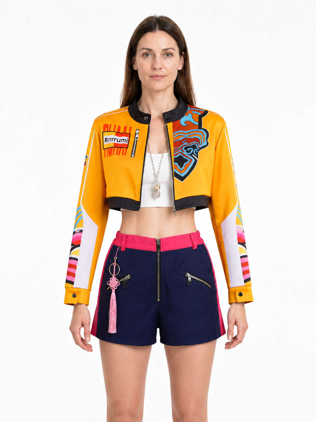 Rumi Children's Cosplay Costume: Orange Jacket and Blue Shorts Costumes detail 3
