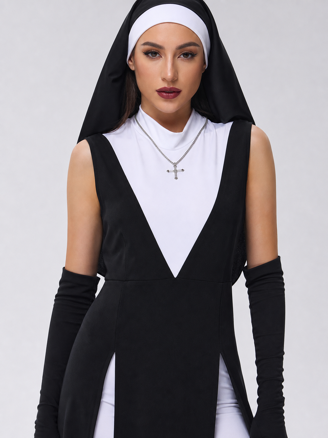 Gothic Long Dress Costume with a High Slit
