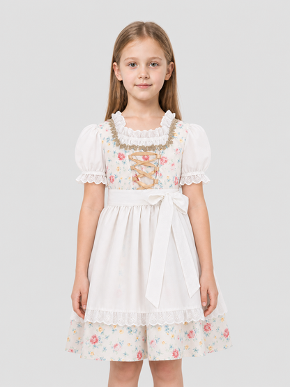 Dress with Apron and Headscarf, Floral Print