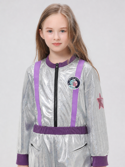 Silver Astronaut Costume with Purple Detailing