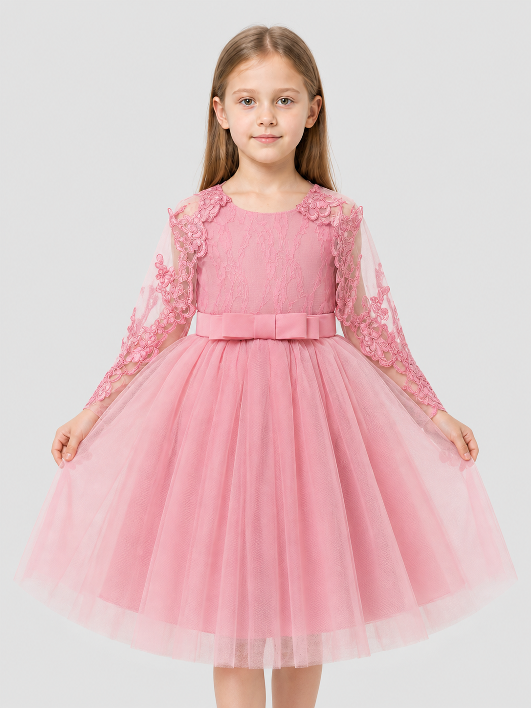 Full Skirted Girls' Dress with Cape and Bow Costume Dresses detail 3