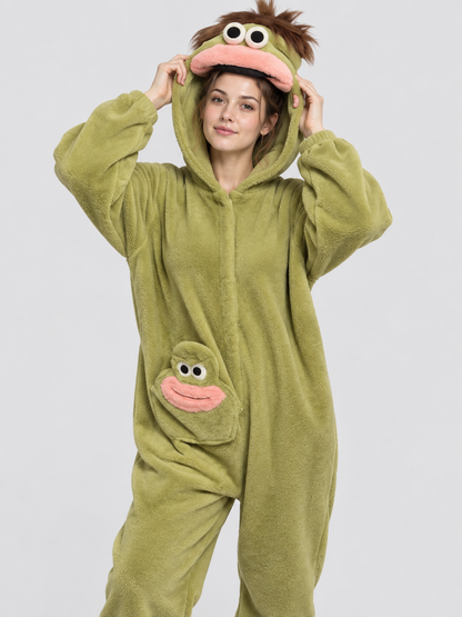Insulated Hooded Pajama Jumpsuit with Animal Face