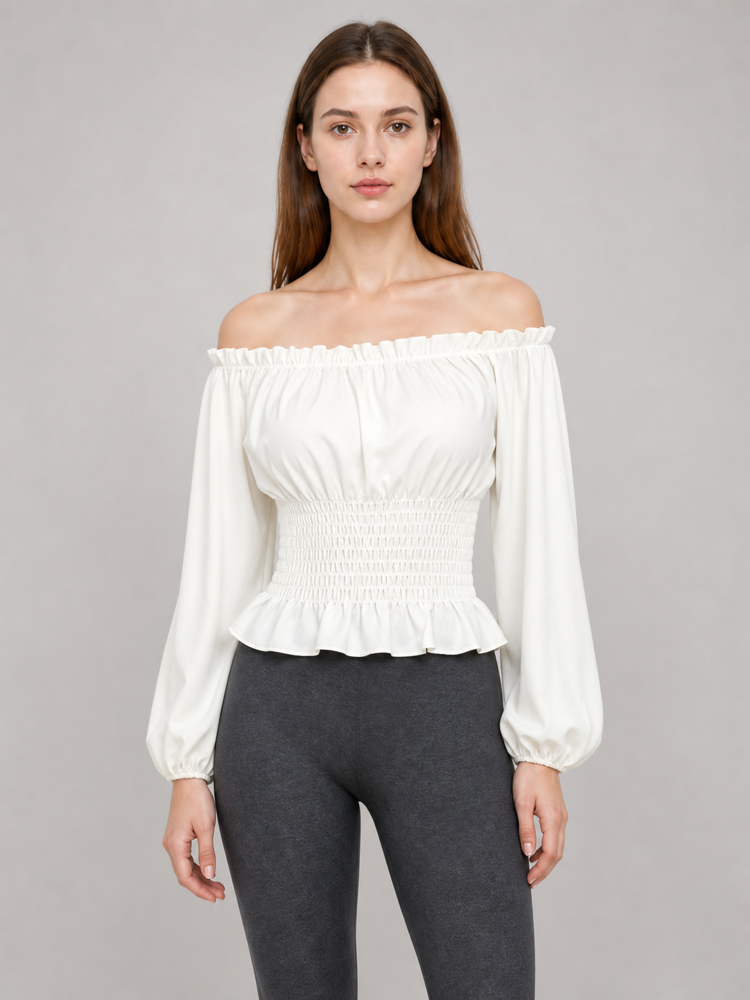 White Blouse with Full Sleeves and Ruffles