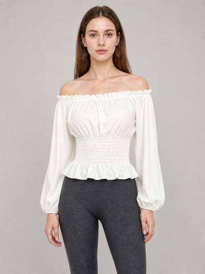 White Blouse with Full Sleeves and Ruffles