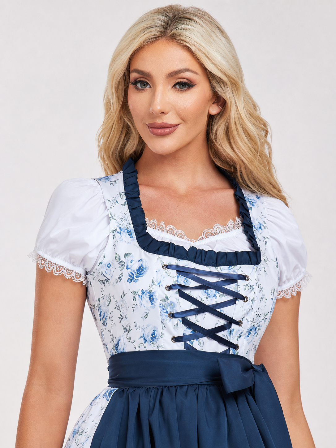 White and Blue Dress Costume for Stage Performances