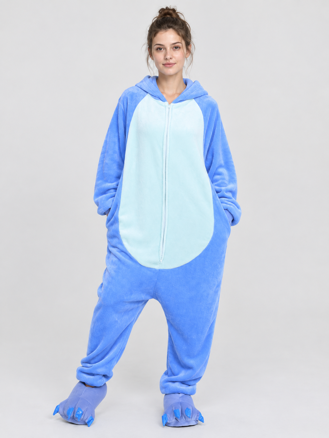 Blue Insulated Kigurumi Pajama with Hood and Zipper