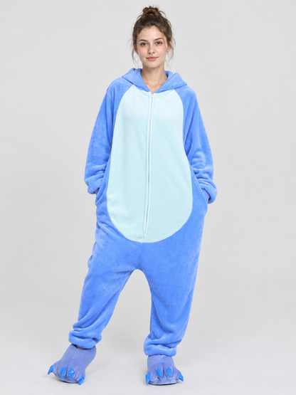 Blue Insulated Kigurumi Pajama with Hood and Zipper