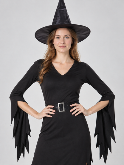 Witch Costume: Black Dress, Belt, Hat