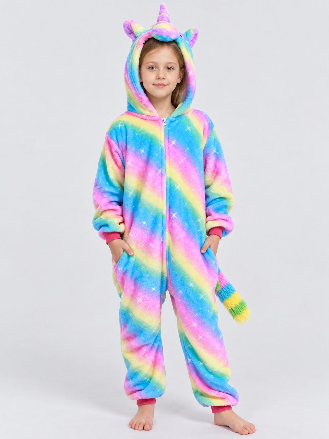Rainbow Print Hooded Pajama Jumpsuit
