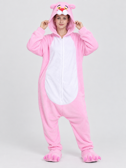 Pink Fleece Hooded Pajama Jumpsuit with Ears