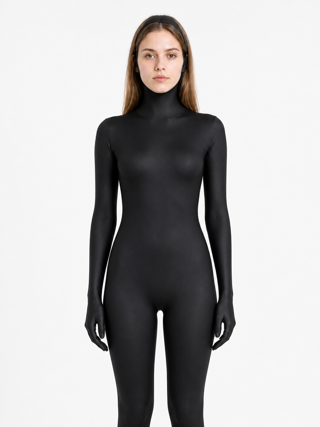 Black Skin-Tight Hooded Jumpsuit for Cosplay Costumes detail 2
