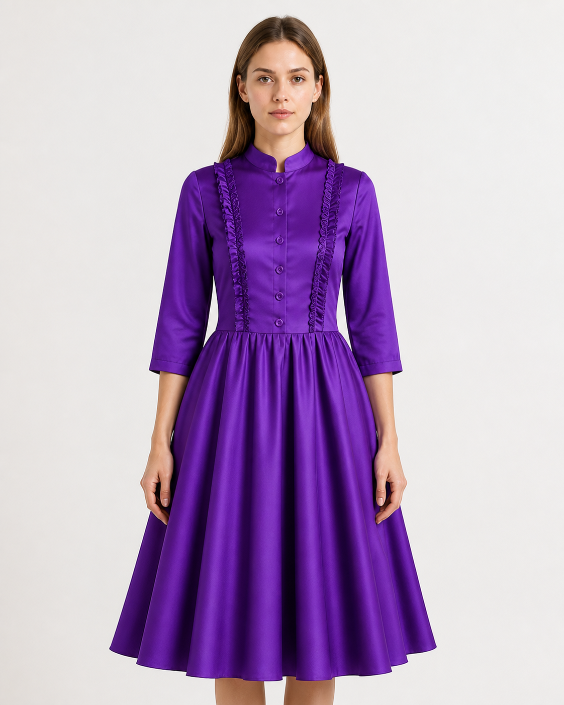 Long Gothic Dress with Stand Collar and Buttons Costume Dresses detail 3