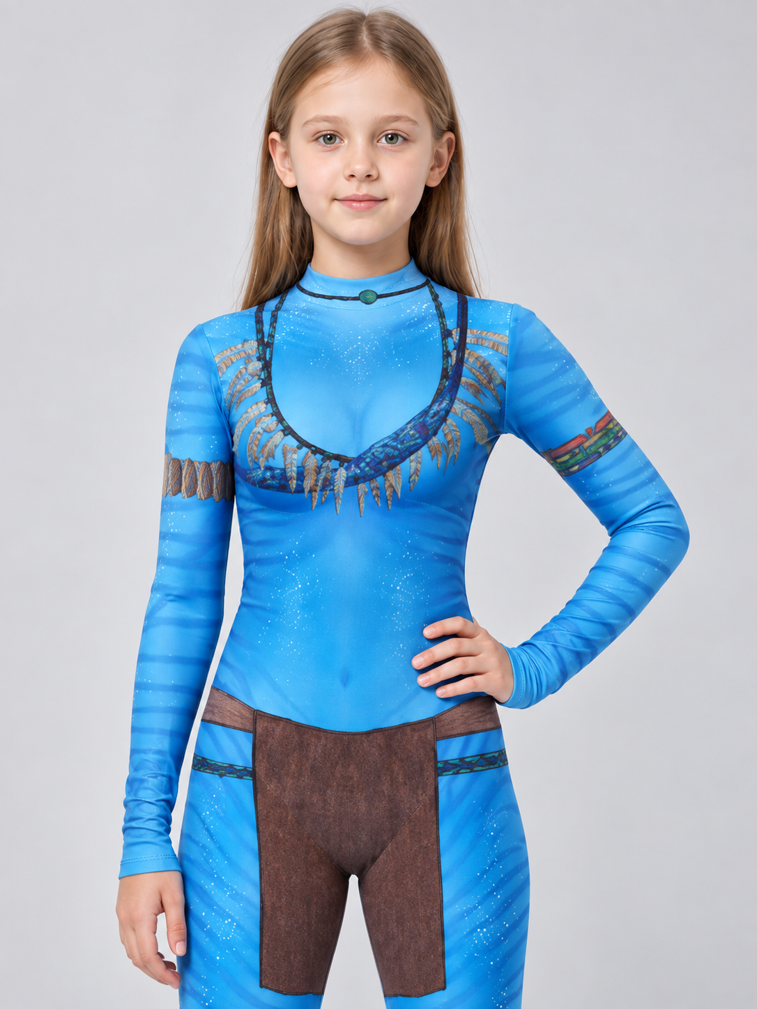 Blue Fitted Printed Cosplay Jumpsuit Costume