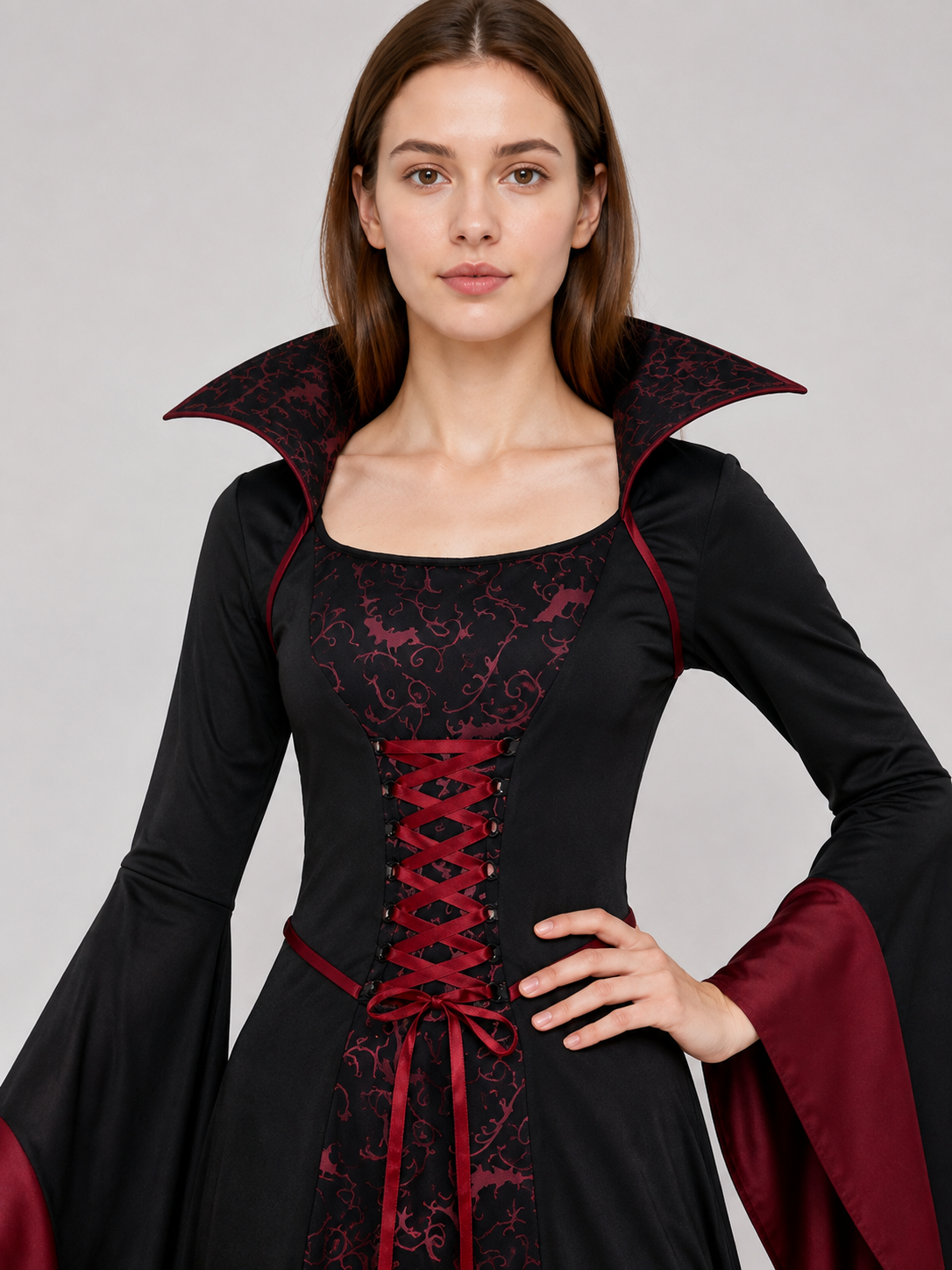 Black Carnival Dress with Burgundy Pattern Costume Dresses detail 2