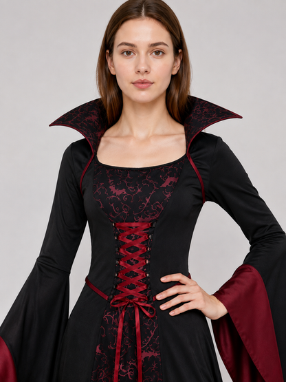 Black Carnival Dress with Burgundy Pattern Costume Dresses detail 2