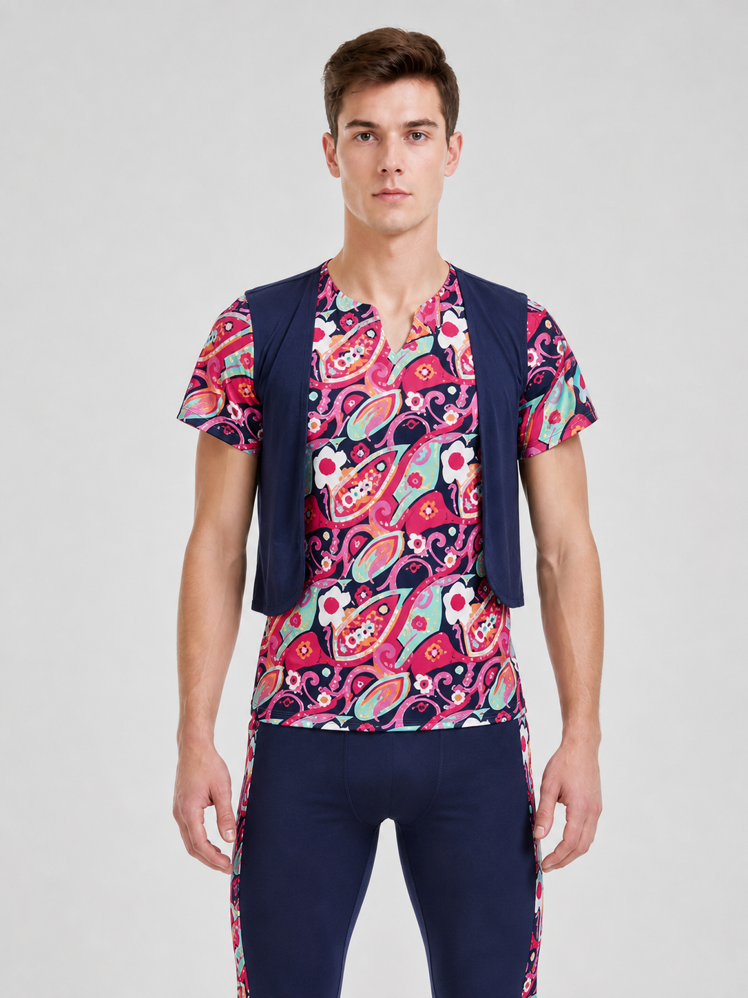 70s-Style Retro Costume with Shirt, Vest, and Pants