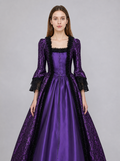 Victorian Dress with Lace and Long Sleeves upper body view