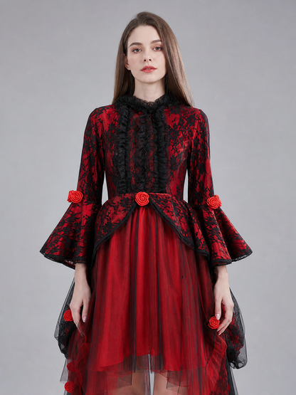 Gothic dress with roses and lace, red and black