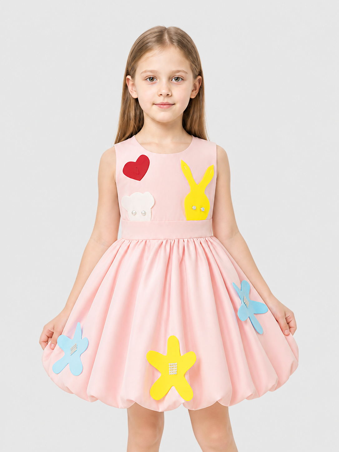 Elegant Dress with 3D Appliqués and a Full Skirt