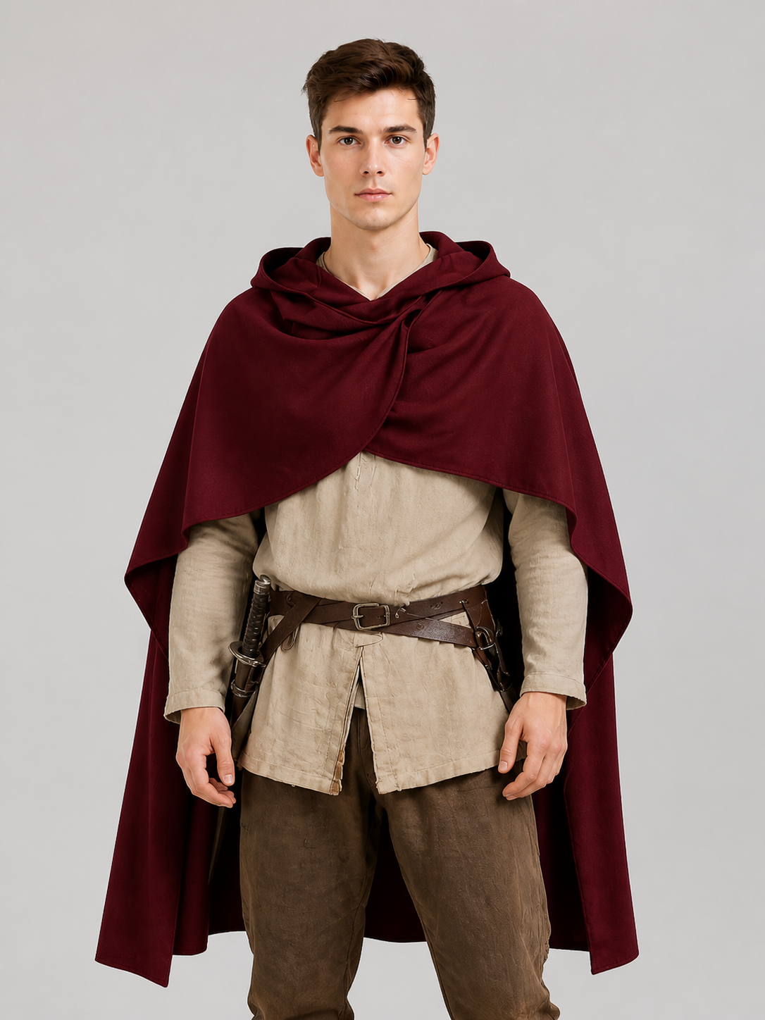 Wine Red Hooded Costume Cape product view 58
