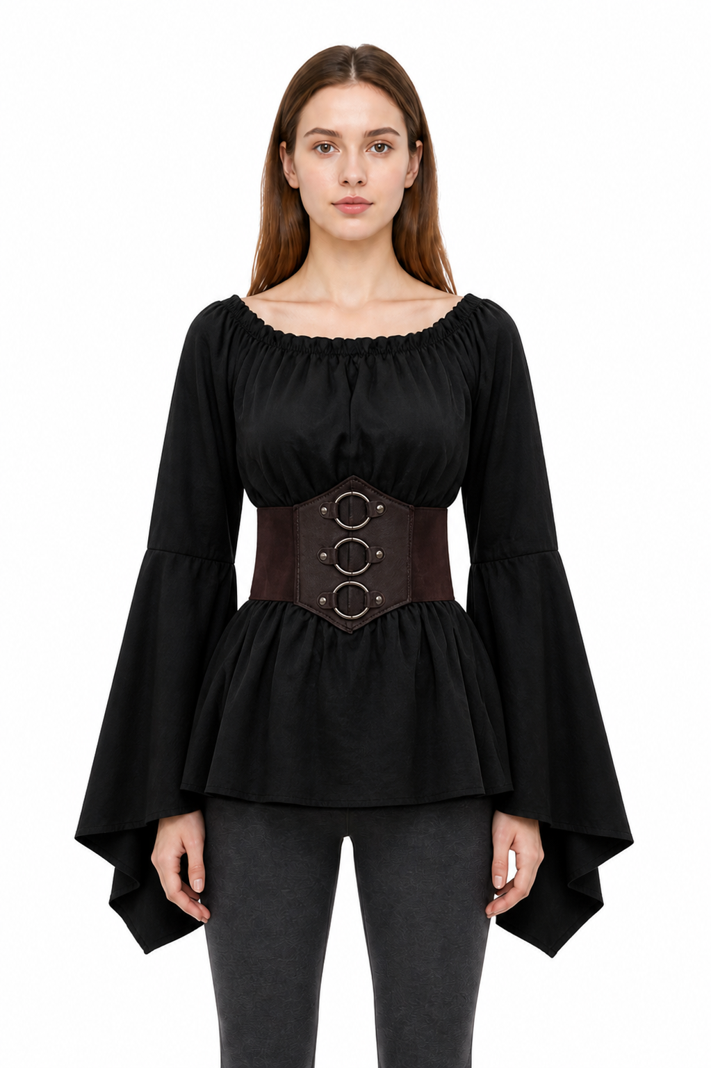 Black Long-Sleeve Blouse with Belt for Cosplay Costumes detail 3