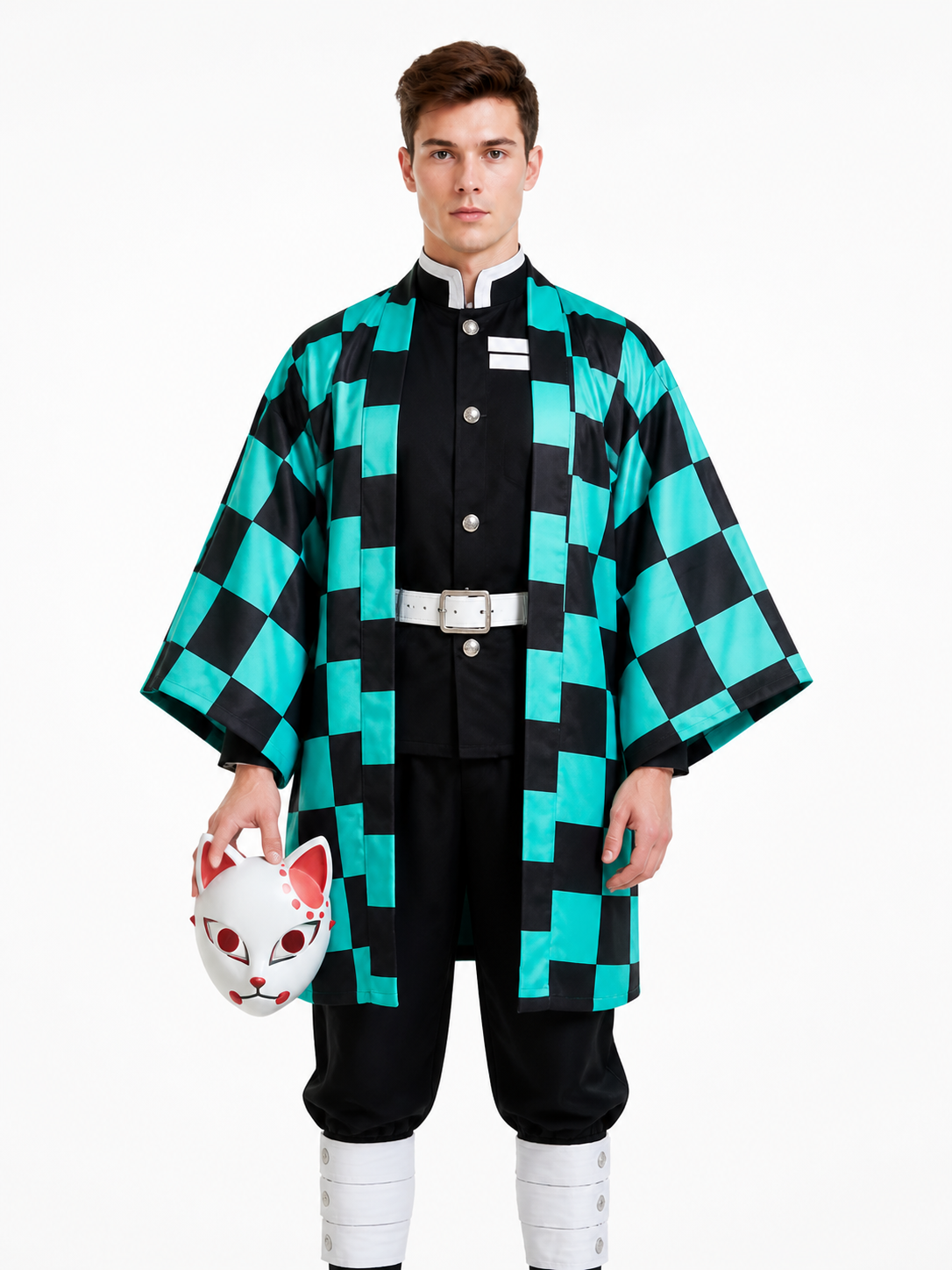Tanjiro Diamond-Pattern Cosplay Costume with Fox Mask Costume Masks detail 3