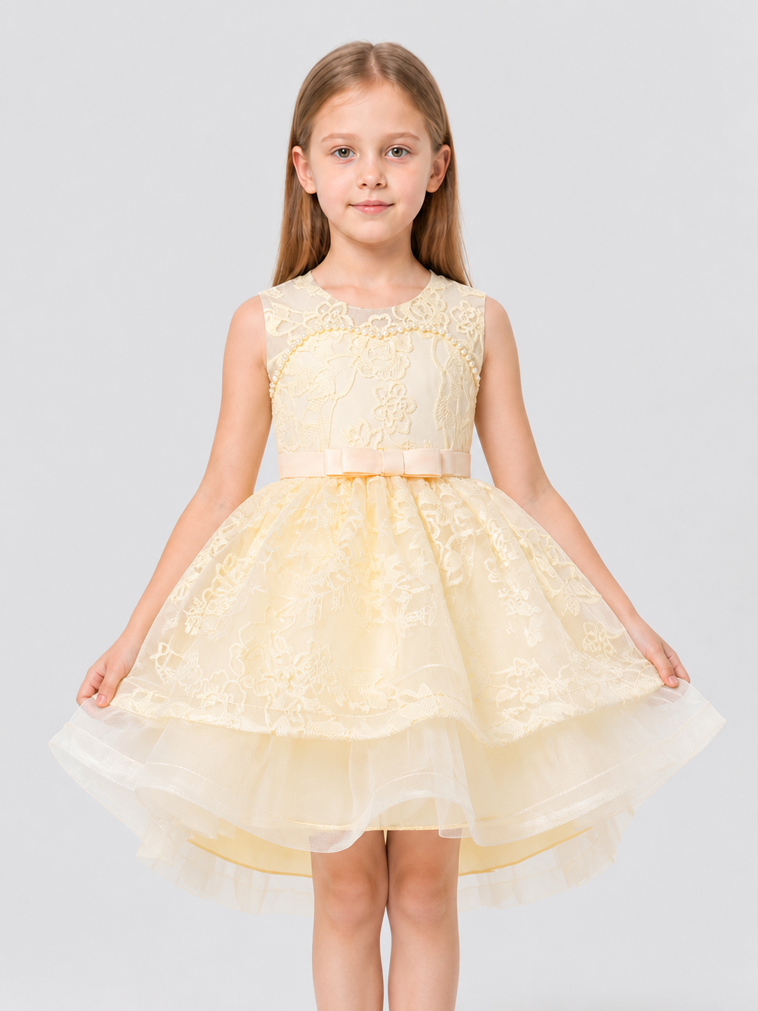Full Dressy Girls’ Dress with a Tulle Skirt and Bow