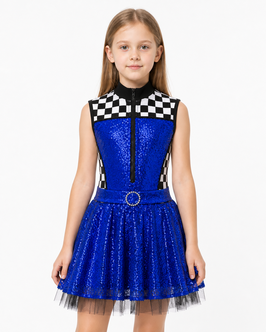 Sleeveless Dress with Checkerboard Pattern and Sequins Costume Dresses detail 3