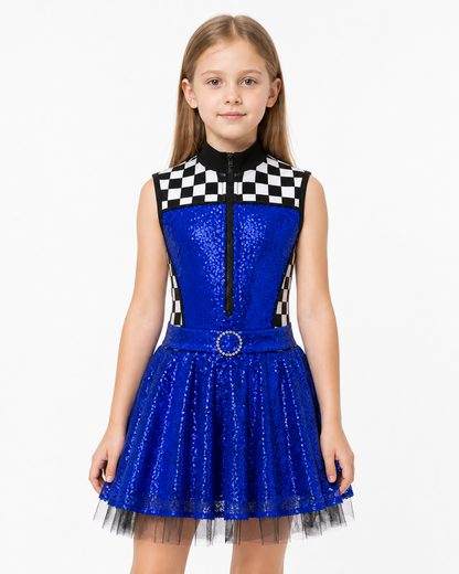 Sleeveless Dress with Checkerboard Pattern and Sequins Costume Dresses detail 3