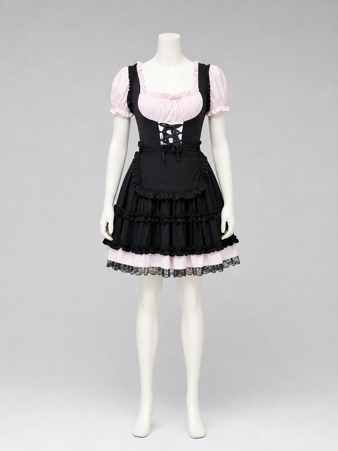 Lolita-Style Uniform Dress, Black and Pink Costume
