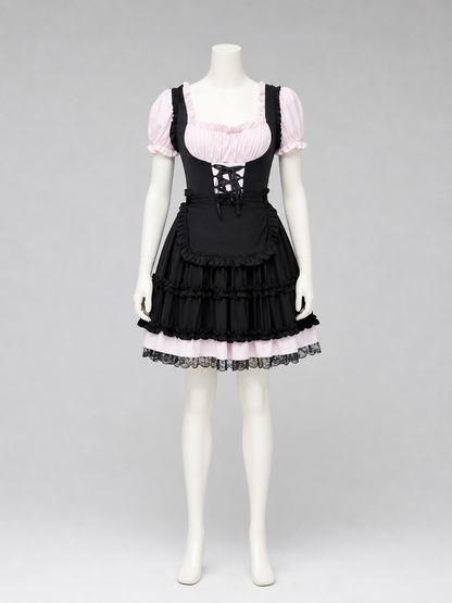 Lolita-Style Uniform Dress, Black and Pink Costume