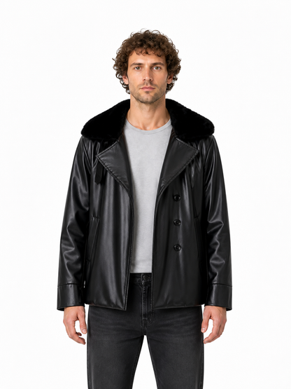 Black Jacket with a Wide Fur Collar product detail 2