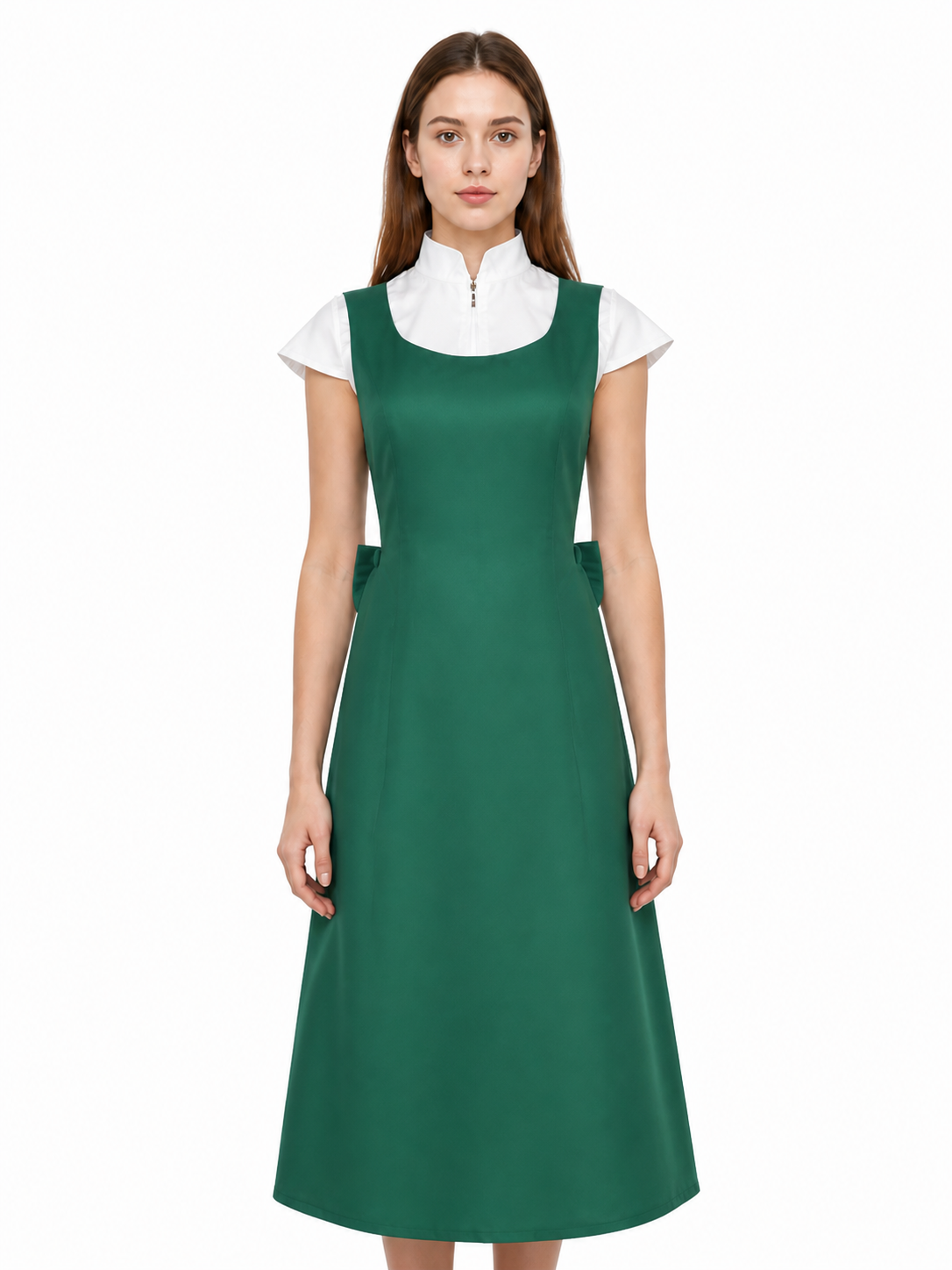 Long green pinafore dress with pockets Costume Dresses detail 3