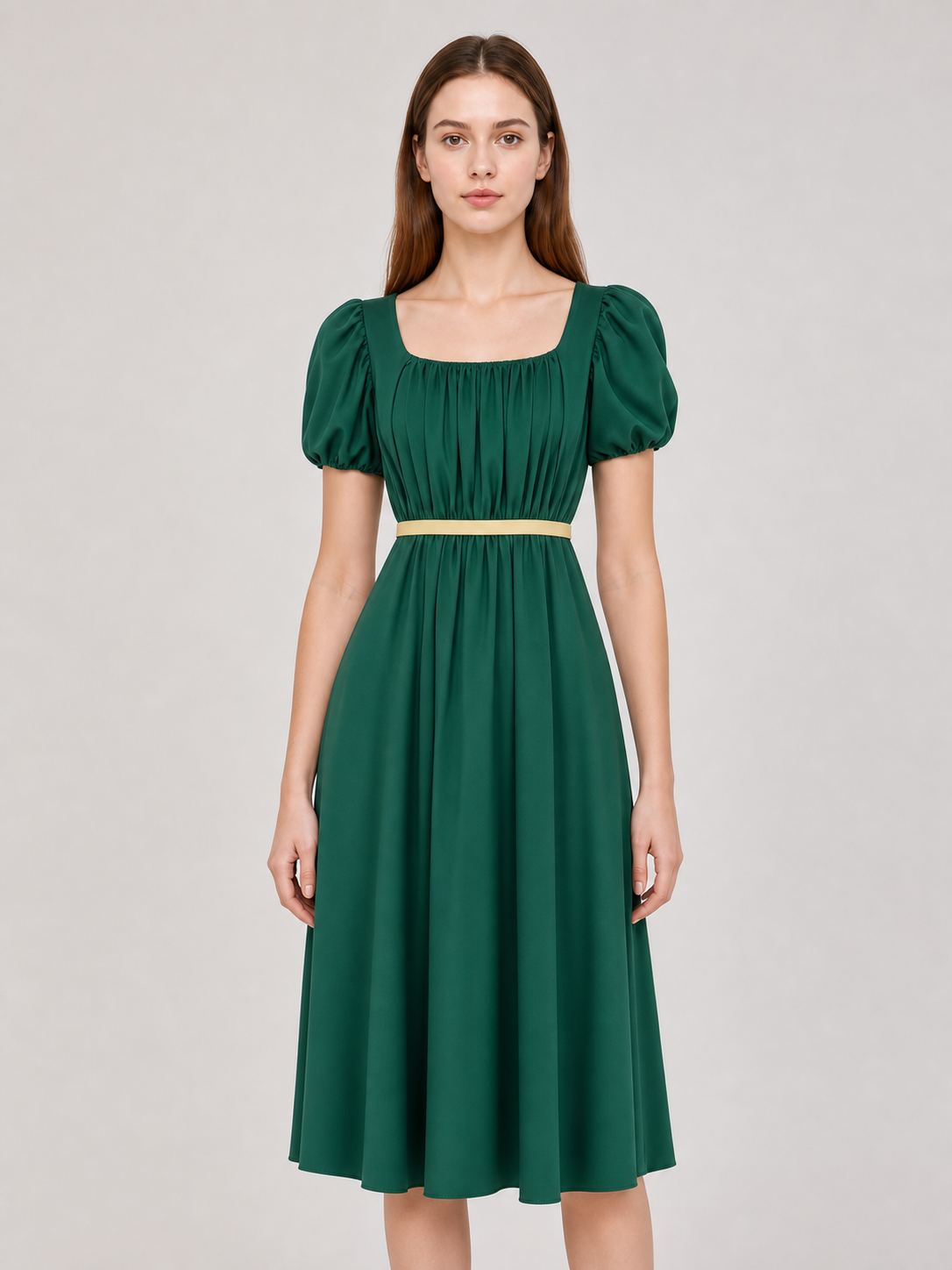 Bridgerton-Style Dress with Belt, Green