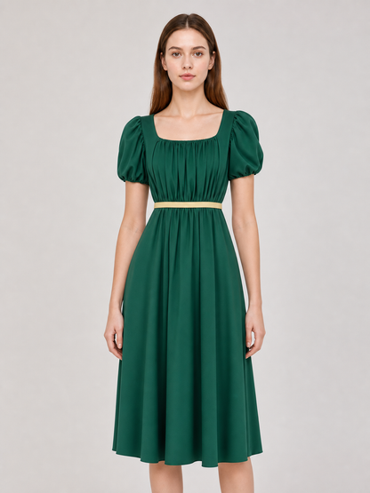 Bridgerton-Style Dress with Belt, Green