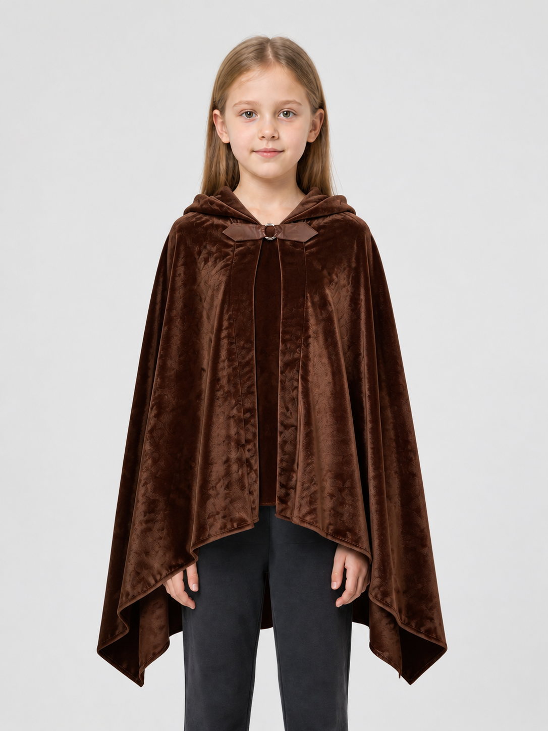 Brown Hooded Cloak Cape with an Asymmetrical Hem Costume Capes detail 3