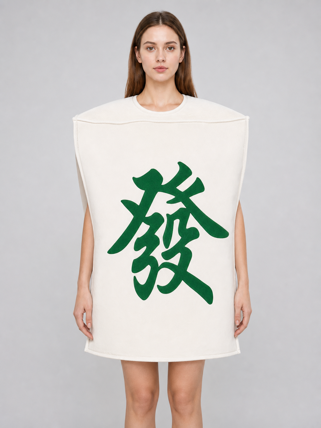 Costume Tunic with Chinese Character, White and Green