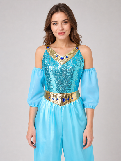 The princess costume is designed in an Arabic style and includes a light blue Costumes detail 2