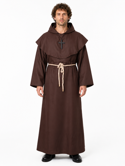 Long Hooded Cassock with Cape and Cross Costume Capes detail 3