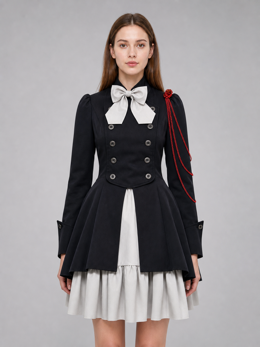 Gothic Dress with Double Rows of Buttons and a Bow