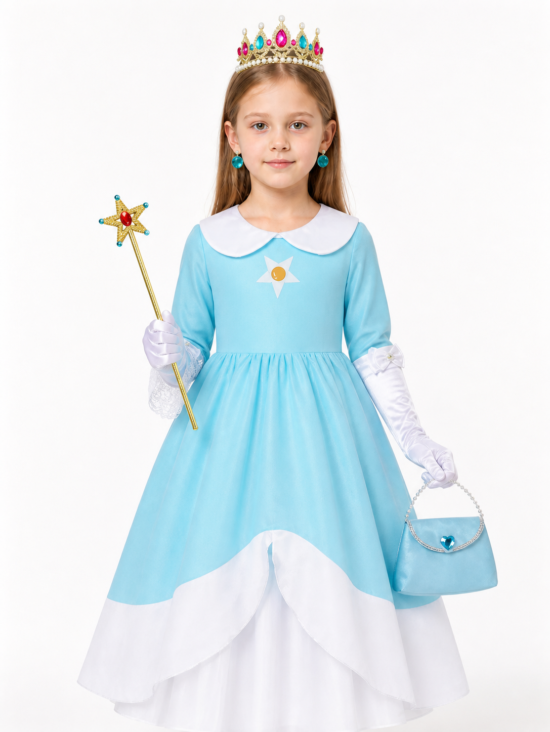 Blue Carnival Costume with Crown and Magic Wand Costume Headwear detail 3