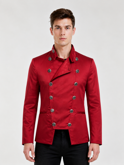 Red Double-Breasted Jacket with Metal Buttons product detail 2